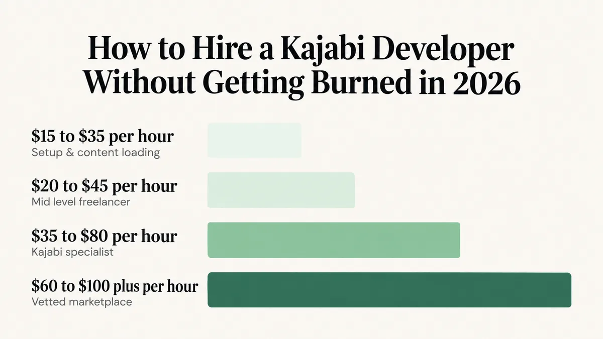 How much does a Kajabi developer cost per hour: four rate bands from $15 to over $100