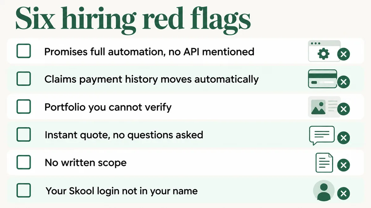 Six red flags to watch for when hiring a Skool expert
